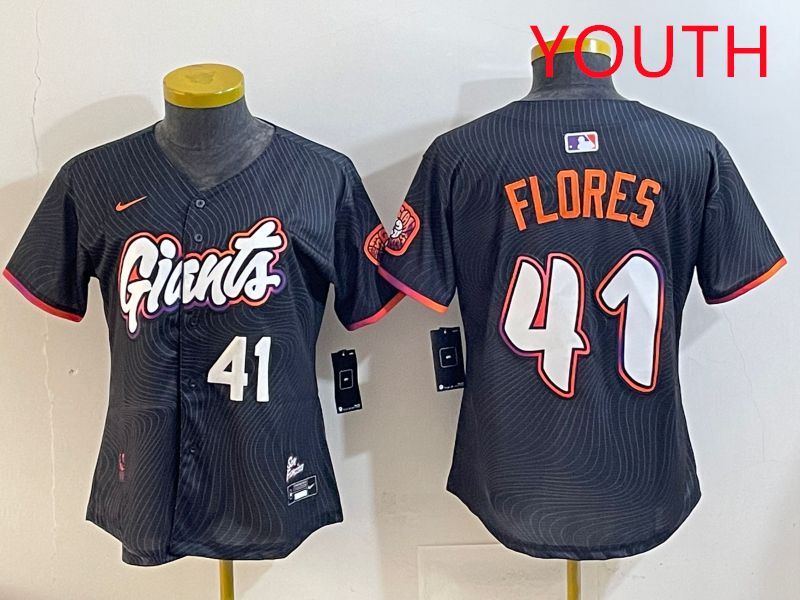 Youth San Francisco Giants #41 Flores Black Joint Name 2025 Nike MLB Jersey style 5->youth mlb jersey->Youth Jersey